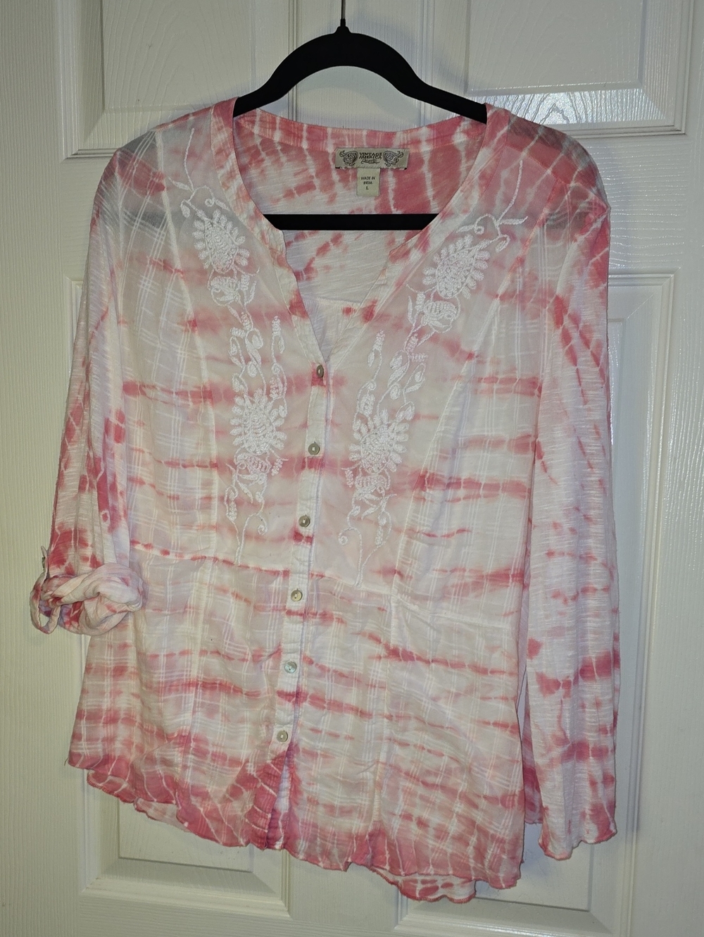 Vintage America Pink and White Tie-Dye Button-Down‎ Shirt